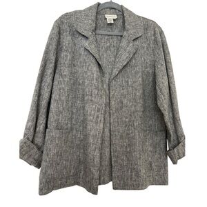 COLDWATER CREEK open blazer, gray and black , size 14, linen cotton blend